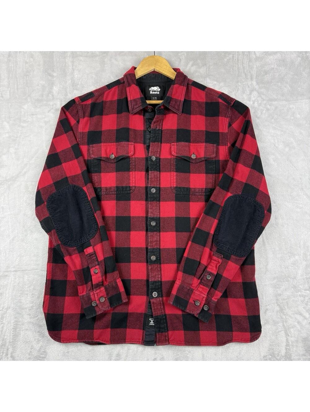 Roots Heavyweight Buffalo Plaid Elbow Patch Shirt XL Cabincore retro Men's